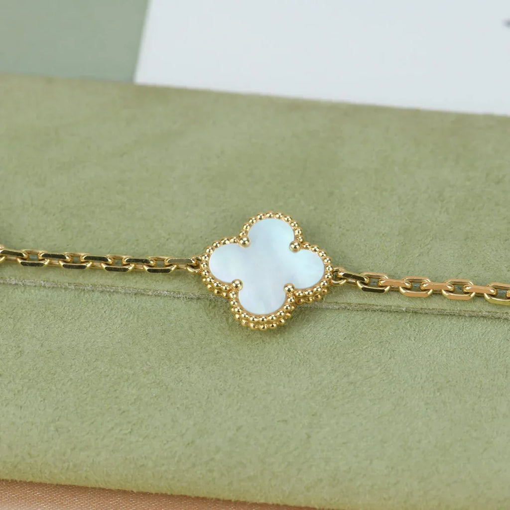 VCA CLOVER WHITE PEARL MOP 5 MOTIF BRACELET COLLECTION
