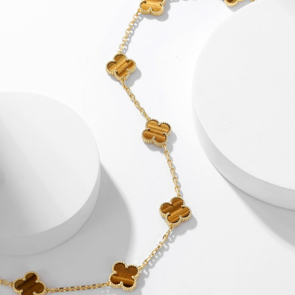 VCA CLOVER 10 MOTIFS TIGER EYE NECKLACE