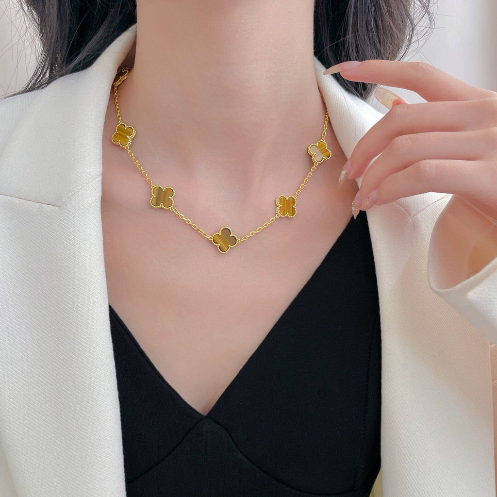 VCA CLOVER 10 MOTIFS TIGER EYE NECKLACE