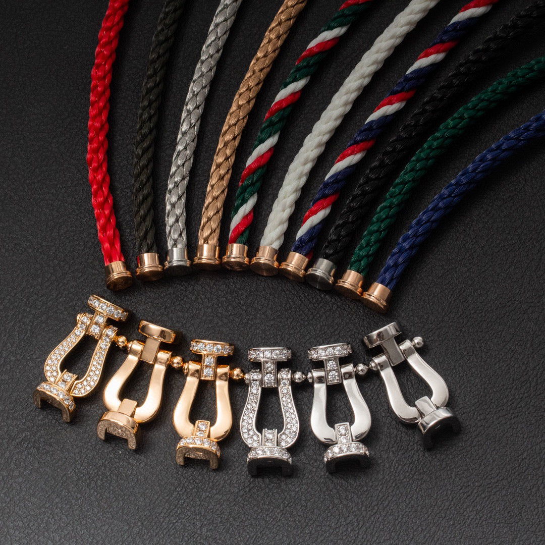 FRED FORCE LARGE HORSESHOE HALF DIAMOND BRACELET ROSE GOLD