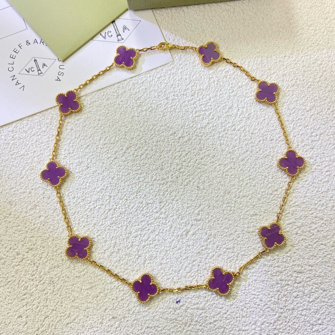 VCA CLOVER 10 MOTIFS PURPLE VIOLET NECKLACE