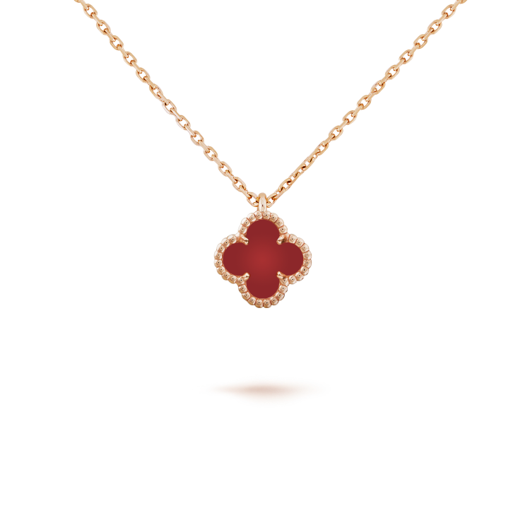 VCA CLOVER MINI 9.5MM WHITE CARNELIANS NECKLACE