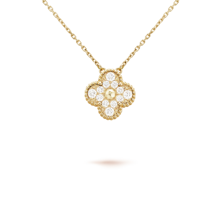 VCA CLOVER 15MM DIAMOND SINGLE FLOWER NECKLACE