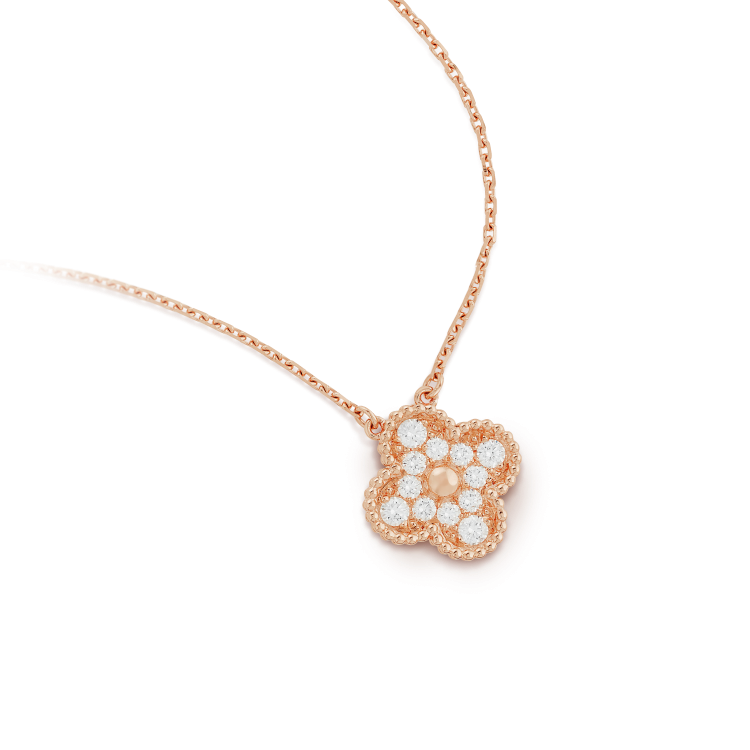 VCA CLOVER 15MM DIAMOND SINGLE FLOWER NECKLACE