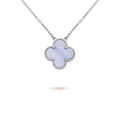 VCA CLOVER 15MM BLUE CHALCEDONY NECKLACE SILVER