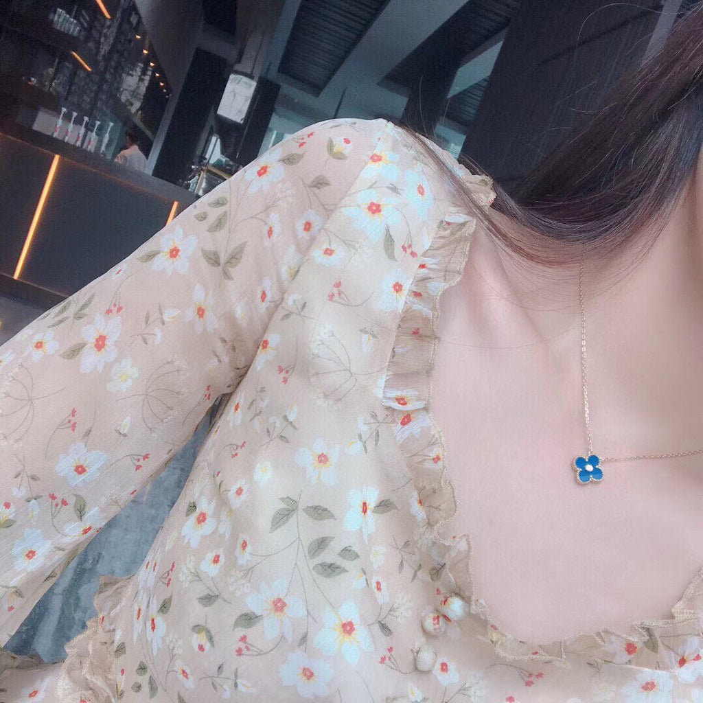 VCA CLOVER 15MM DIAMOND AND BLUE AGATE NECKLACE