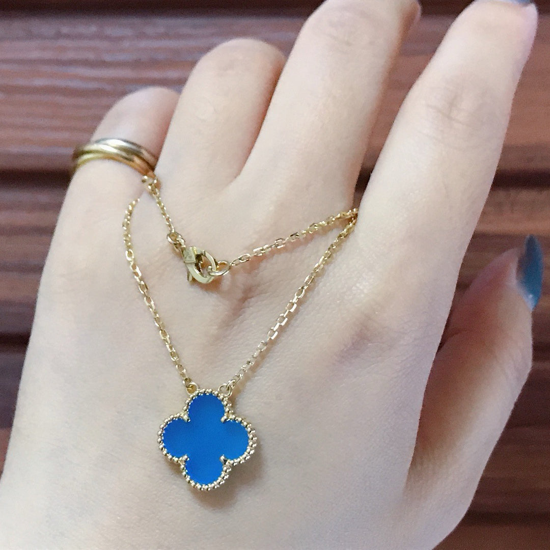 VCA CLOVER 15MM BLUE AGATE NECKLACE