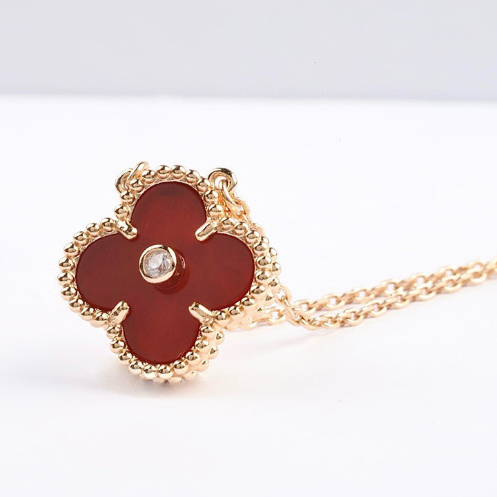 VCA CLOVER 15MM DIAMOND CARNELIAN NECKLACE