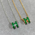 HERMES POP H GREEN NECKLACE SILVER AND GOLD