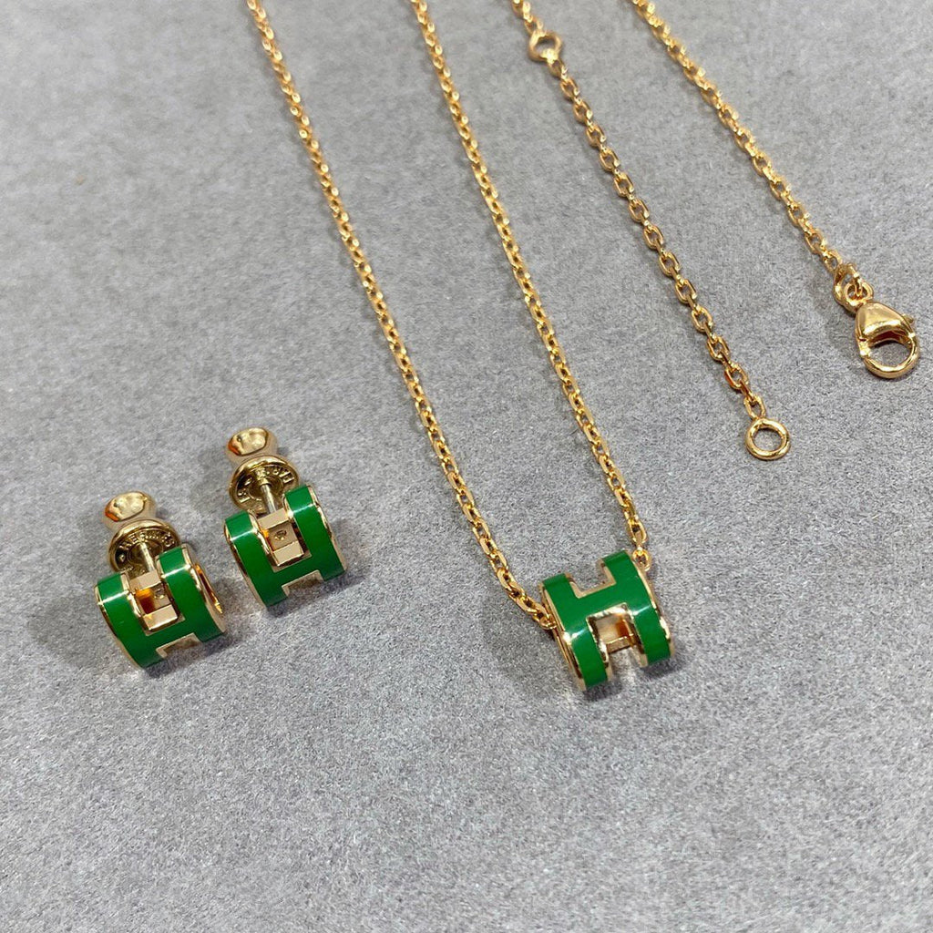 HERMES POP H GREEN NECKLACE SILVER AND GOLD