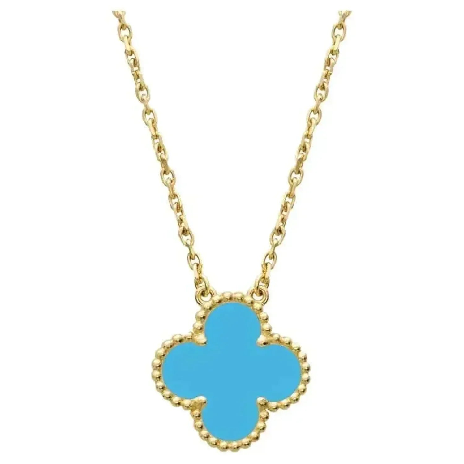 VCA CLOVER 15MM VINTAGE TURQUOISE NECKLACE