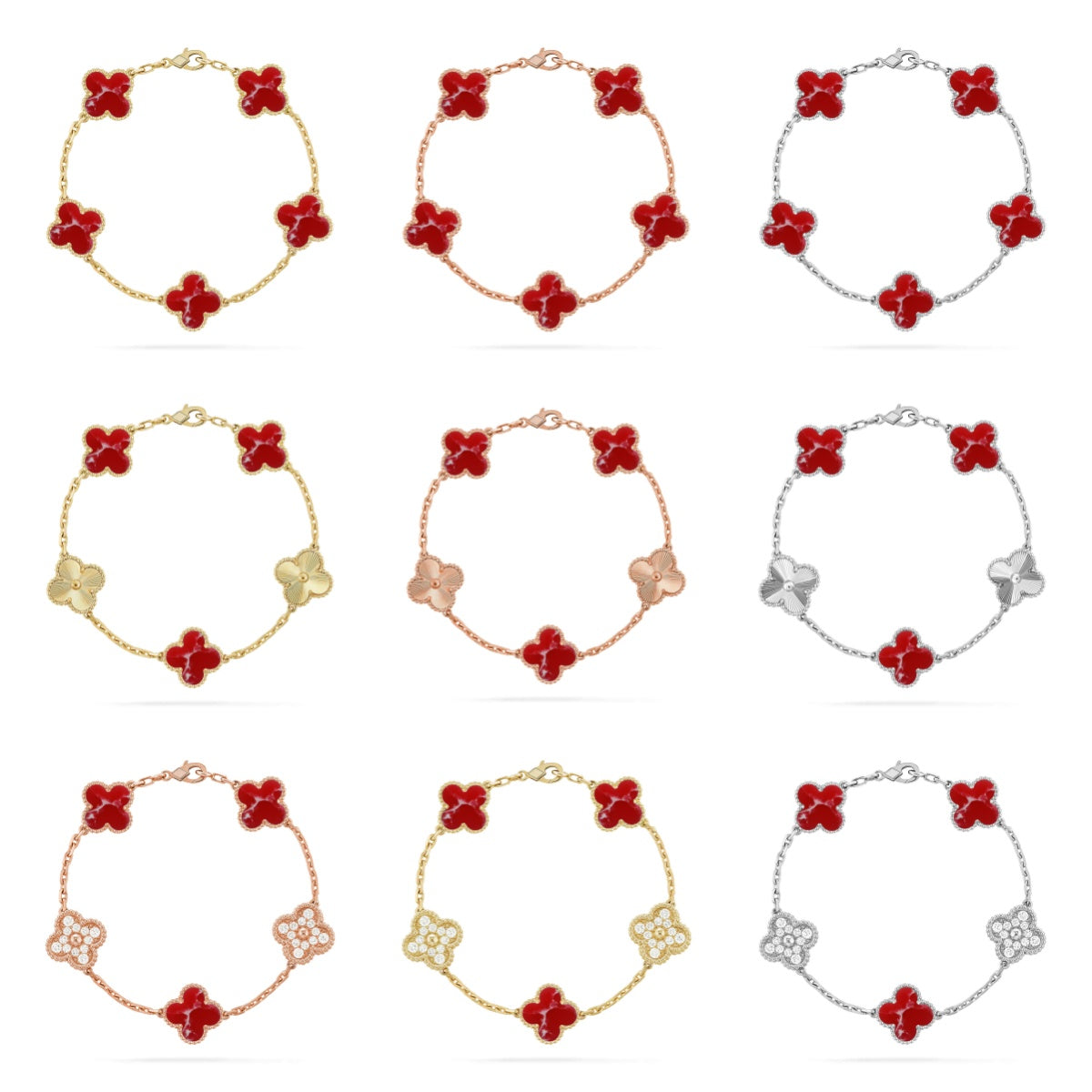 VCA CLOVER 5 MOTIF RED PATTERN BRACELET COLLECTION