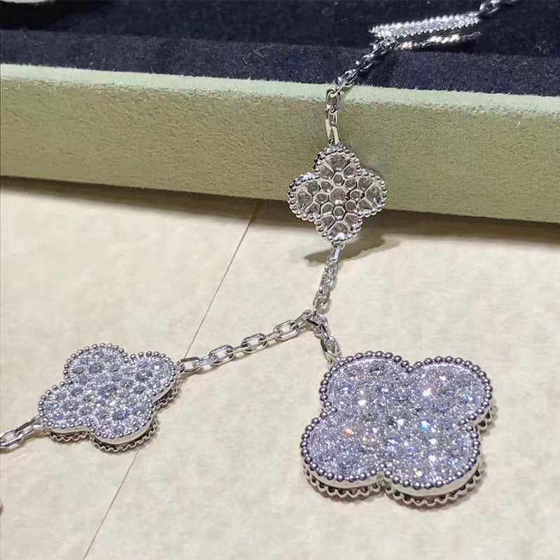 VCA CLOVER 6 MOTIFS SILVER DIAMOND BRACELET