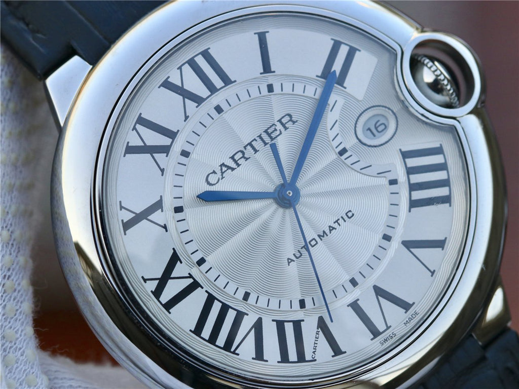CARTIER BALLON BLEU DATE 42 SILVER DIAL BLACK BRACELET