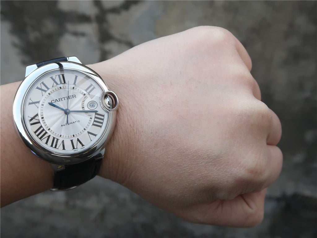 CARTIER BALLON BLEU DATE 42 SILVER DIAL BLACK BRACELET