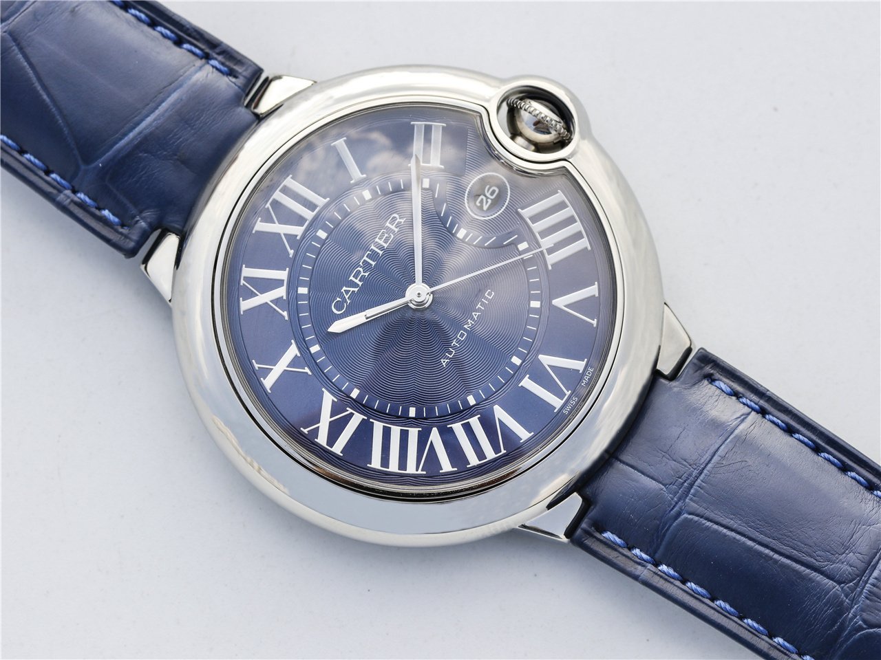CARTIER BALLON BLEU 42 BLUE DIAL LEATHER BRACELET