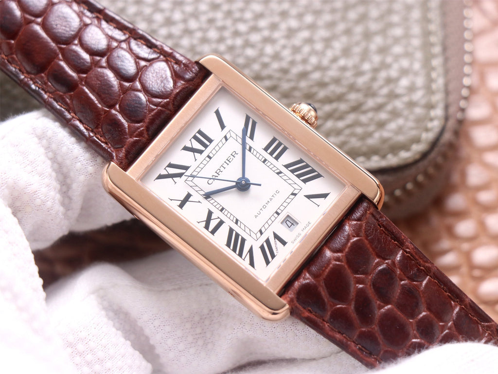 CARTIER TANK SOLO XI W5200026 ROSE GOLD CASE BROWN LEATHER STRAP