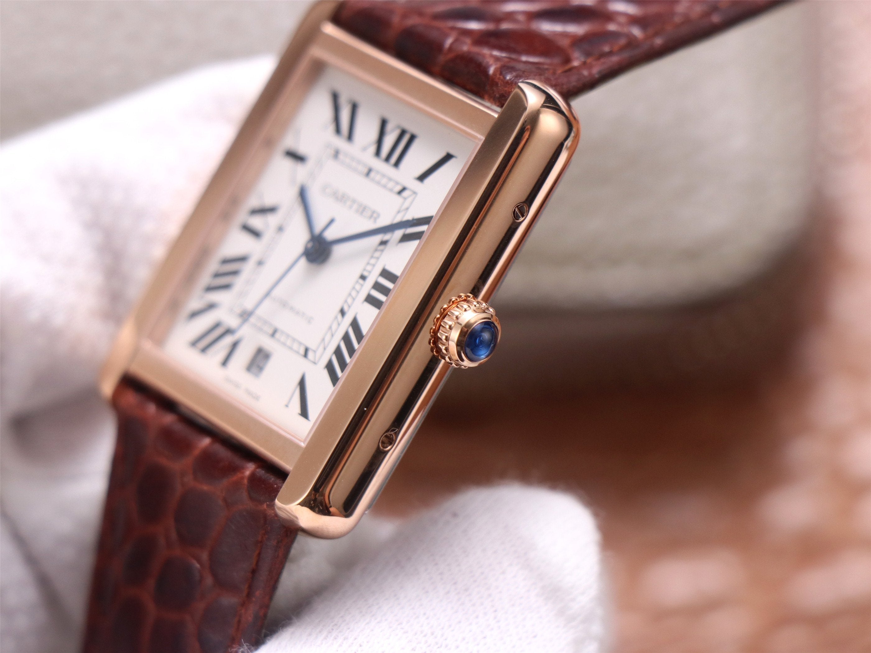 CARTIER TANK SOLO XI W5200026 ROSE GOLD CASE BROWN LEATHER STRAP
