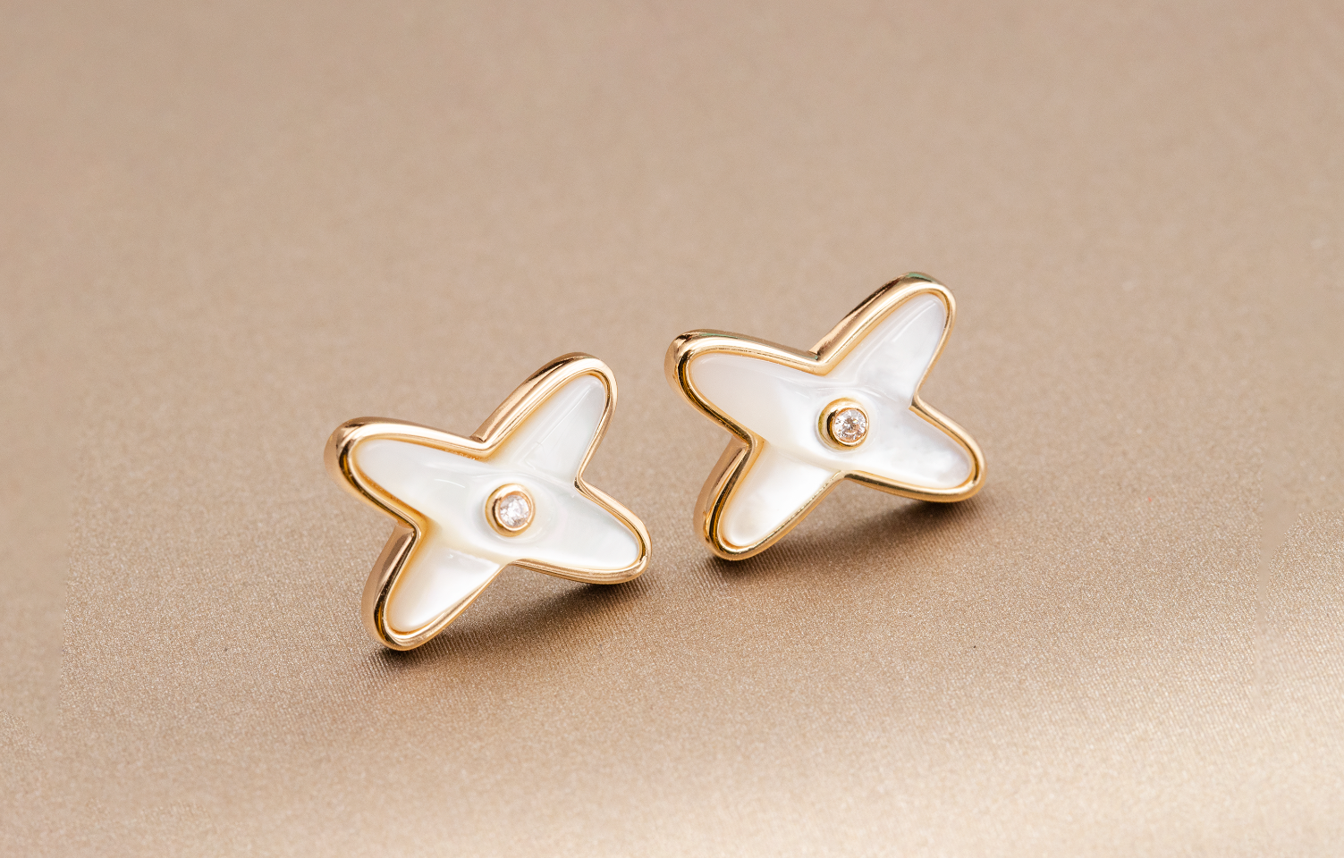 CHAUMET JEUX DE WHITE MOP ROSE GOLD DIAMOND EARRINGS