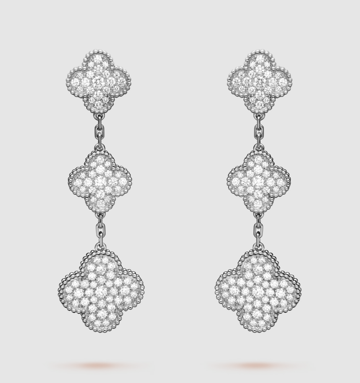 VCA CLOVER 3 MOTIF DIAMOND SILVER DROP EARRINGS