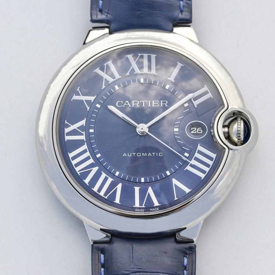 CARTIER BALLON BLEU 42 BLUE DIAL LEATHER BRACELET