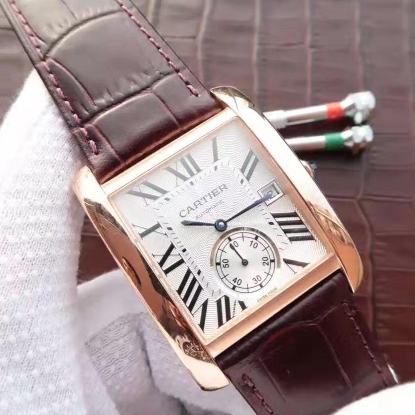 CARTIER TANK MC ROSE GOLD 41 BROWN LEATHER STRAP