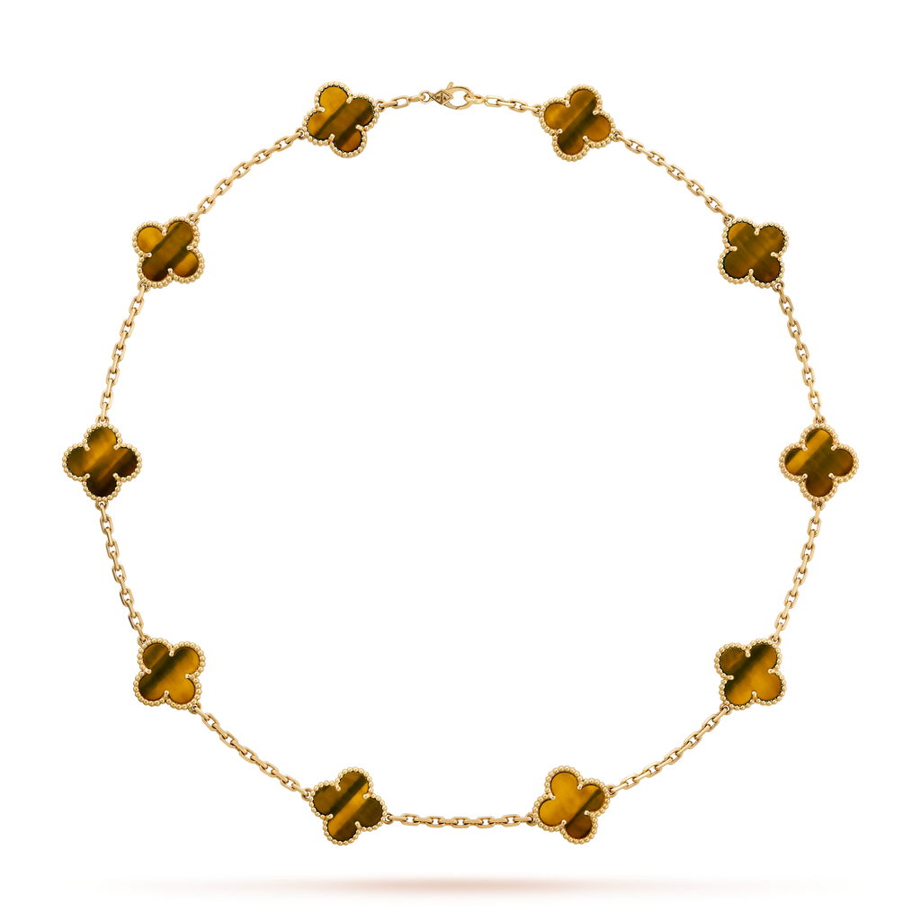 VCA CLOVER 10 MOTIFS TIGER EYE NECKLACE