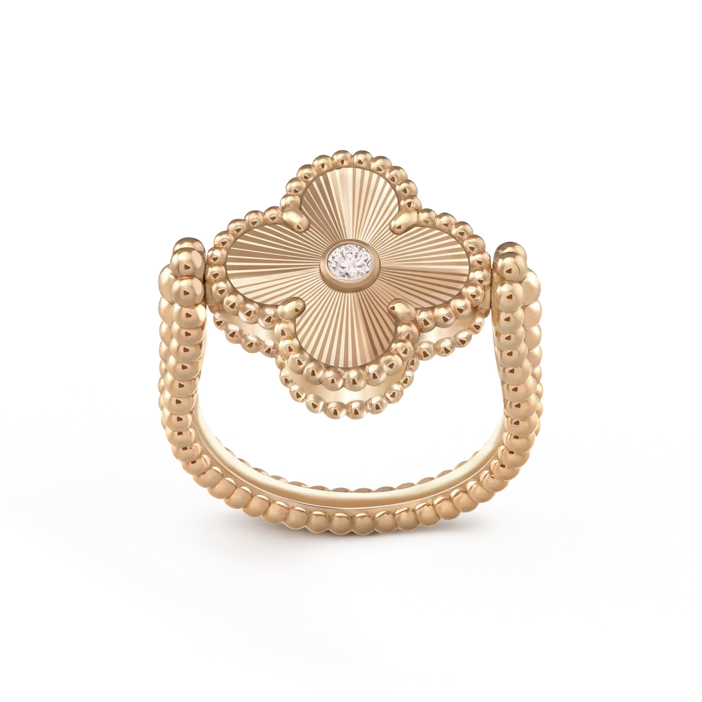 VCA CLOVER RIVERSIBLE PINK GOLD RING