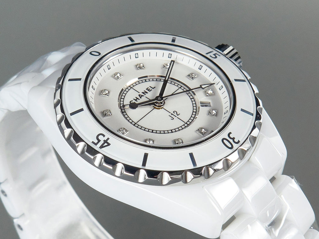CHANEL J12 Date Quartz White Ceramic Diamond Numerals White Dial
