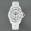 CHANEL J12 Date Quartz White Ceramic Diamond Numerals White Dial