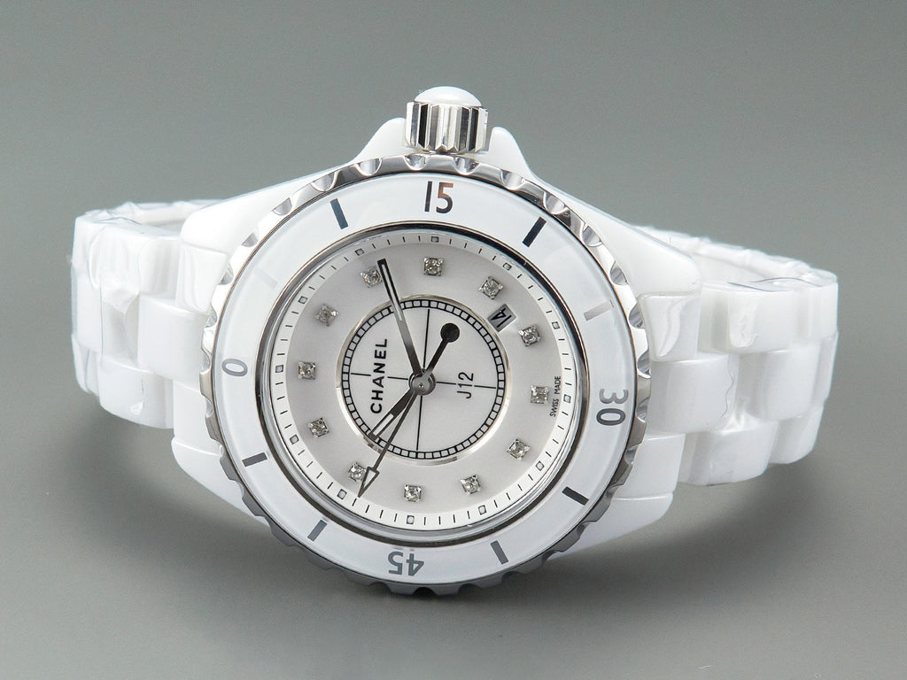 CHANEL J12 Date Quartz White Ceramic Diamond Numerals White Dial