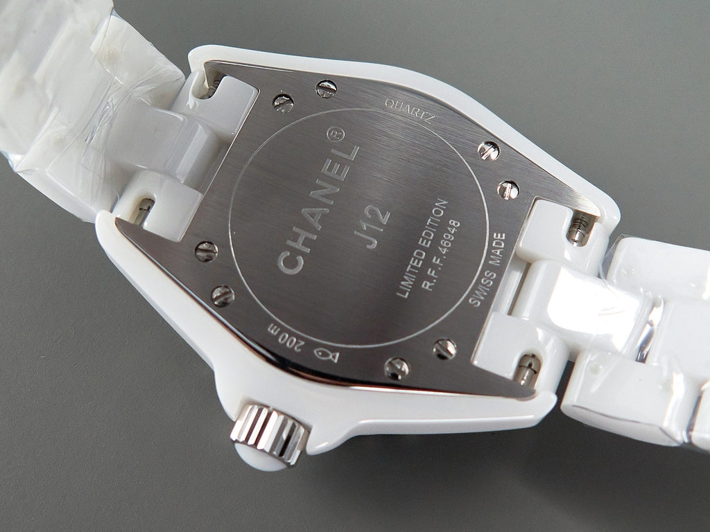 CHANEL J12 Date Quartz White Ceramic Blue Numerals White Dial