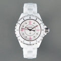CHANEL J12 Quartz White Ceramic Pink Diamond Numerals White Dial