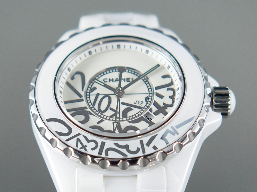 CHANEL J12 Date Quartz White Ceramic Stainless Graffiti Limited
