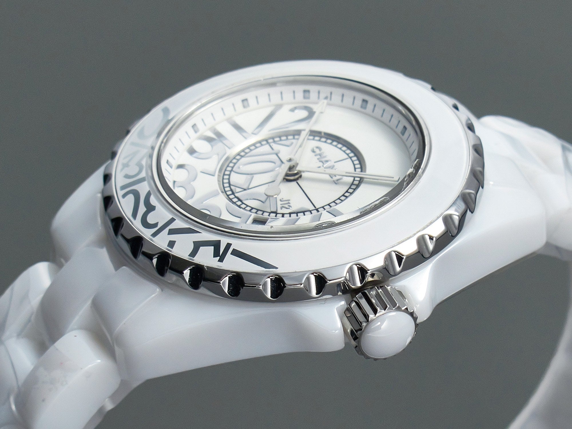 CHANEL J12 Date Quartz White Ceramic Stainless Graffiti Limited