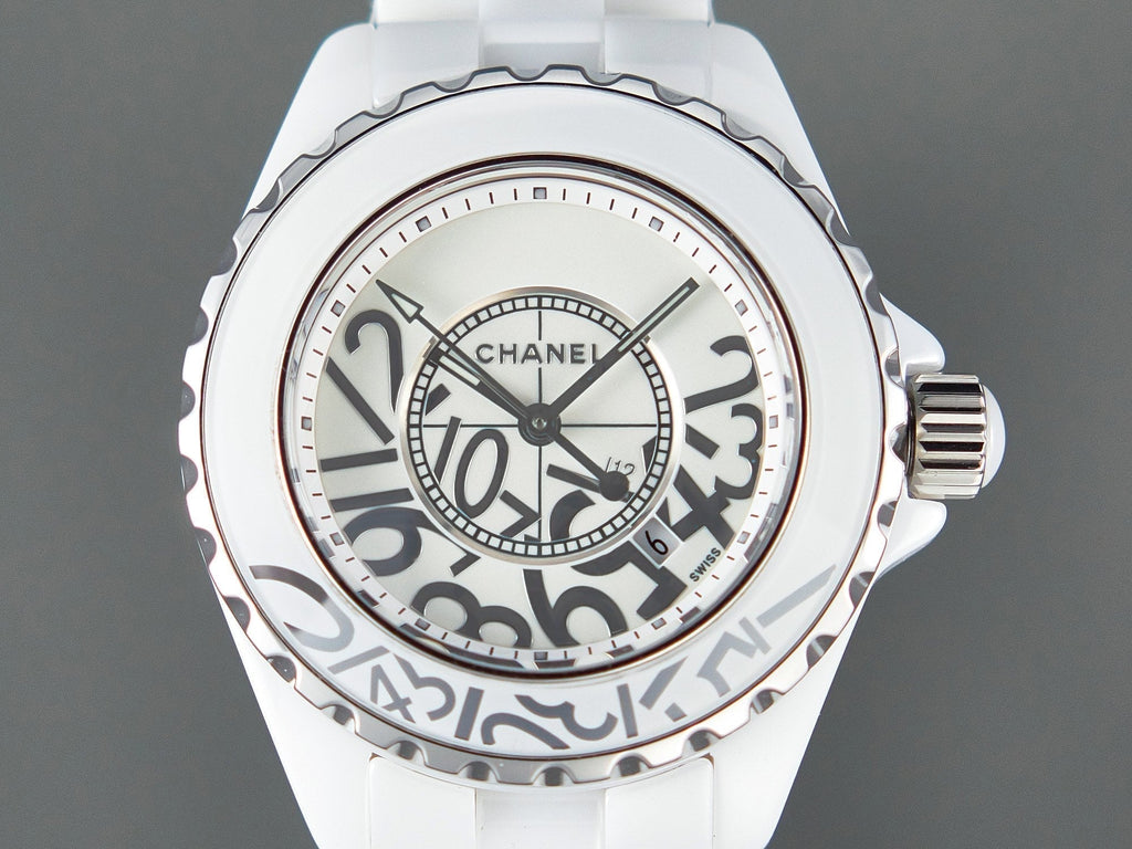 CHANEL J12 Date Quartz White Ceramic Stainless Graffiti Limited