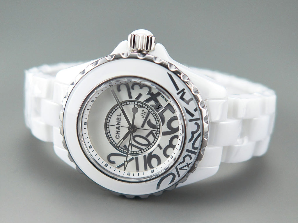 CHANEL J12 Date Quartz White Ceramic Stainless Graffiti Limited