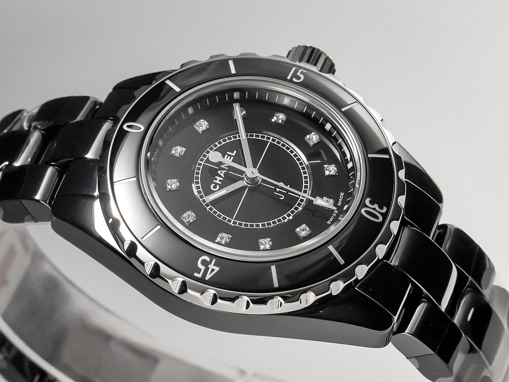CHANEL J12 Date Quartz Black Ceramic Diamond Numerals Black Dial