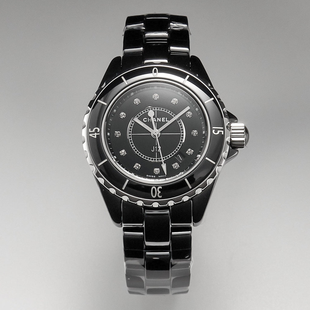 CHANEL J12 Date Quartz Black Ceramic Diamond Numerals Black Dial