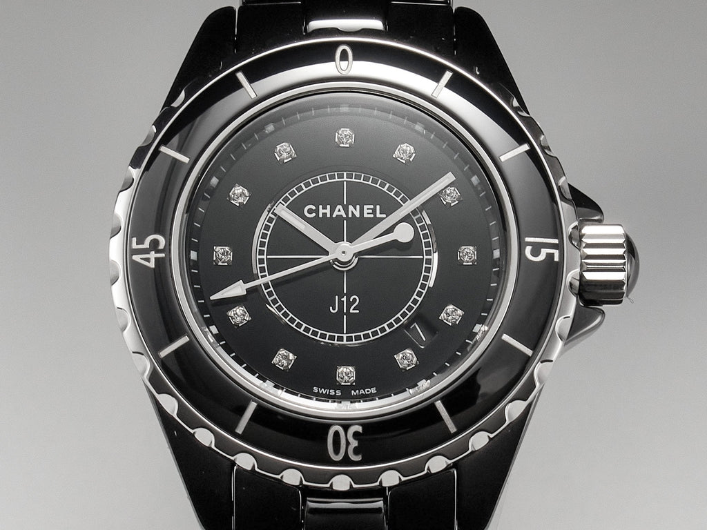 CHANEL J12 Date Quartz Black Ceramic Diamond Numerals Black Dial