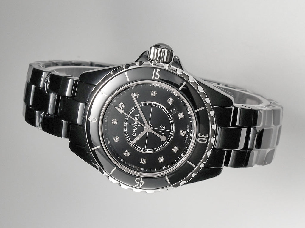 CHANEL J12 Date Quartz Black Ceramic Diamond Numerals Black Dial
