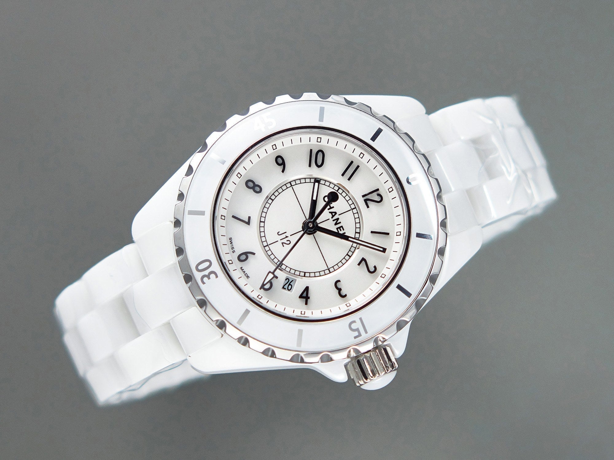 CHANEL J12 Date Quartz White Ceramic Black Numerals White Dial