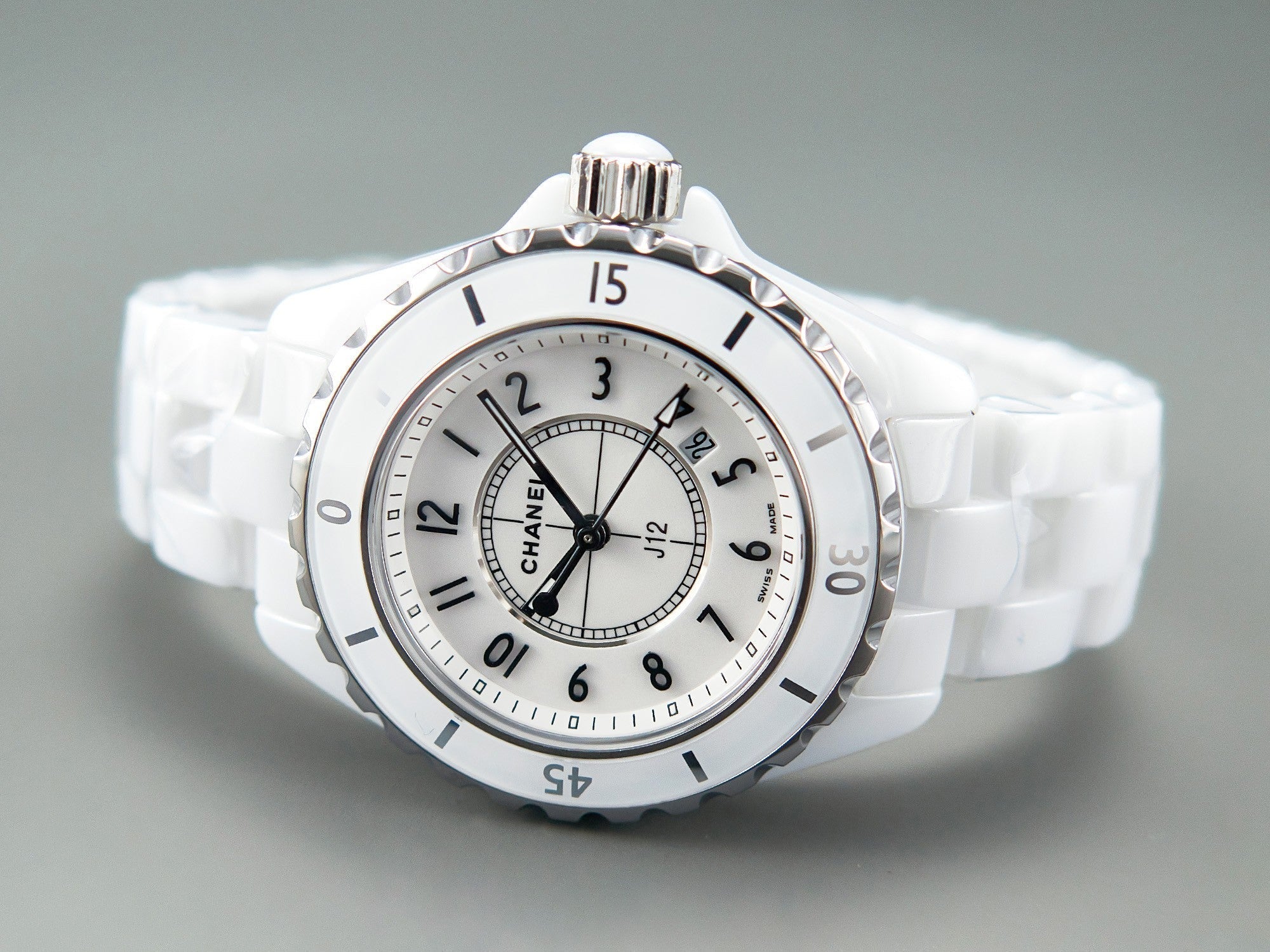 CHANEL J12 Date Quartz White Ceramic Black Numerals White Dial