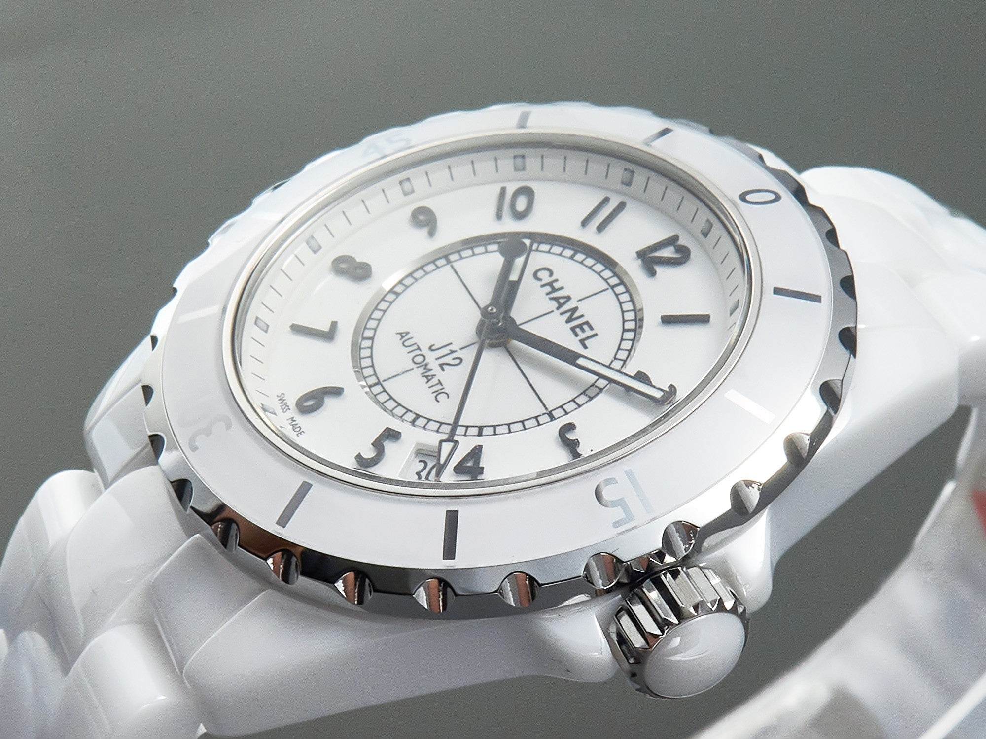 CHANEL J12 Date Automatic White Ceramic Black Numerals White Dial