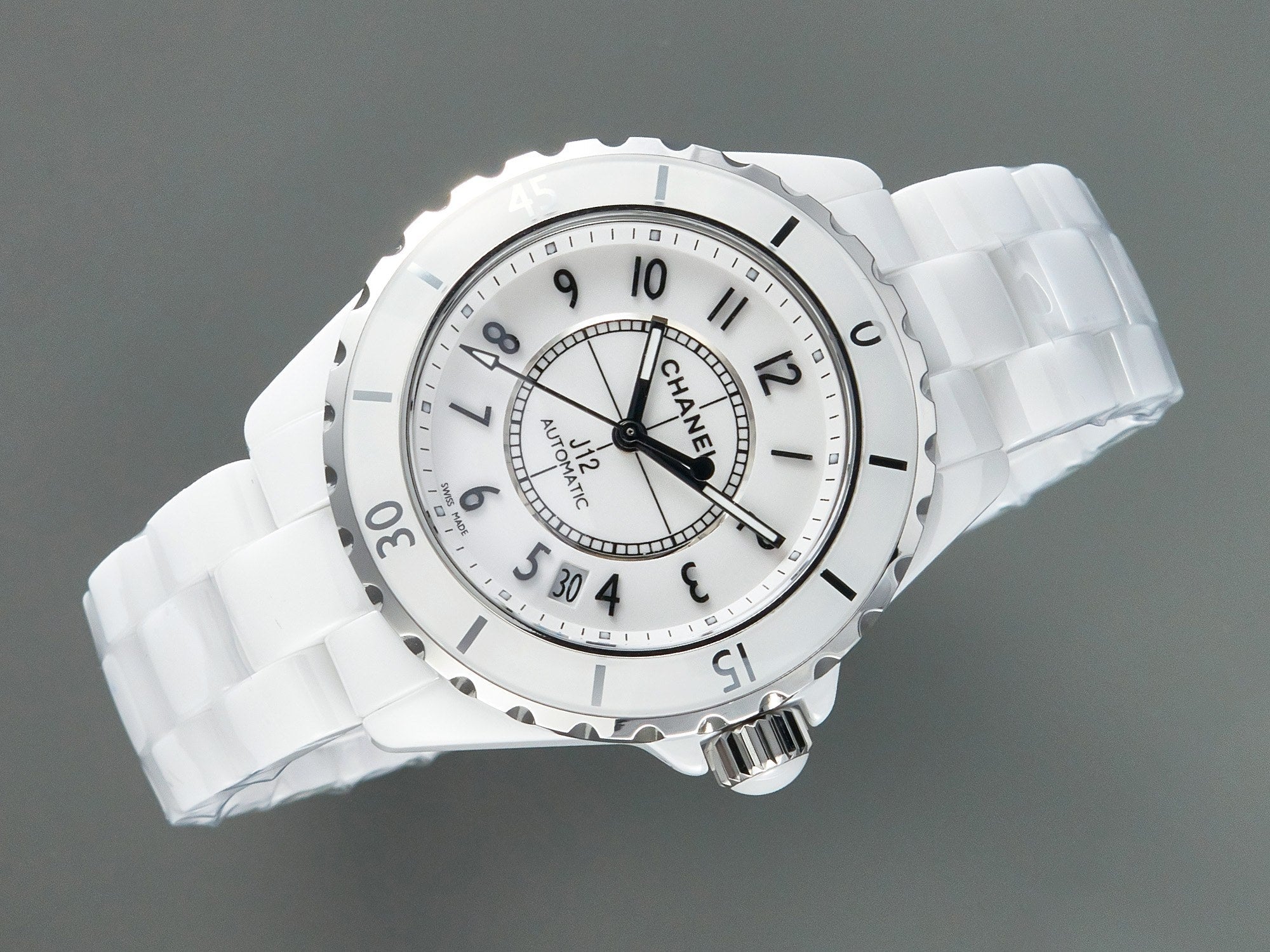 CHANEL J12 Date Automatic White Ceramic Black Numerals White Dial