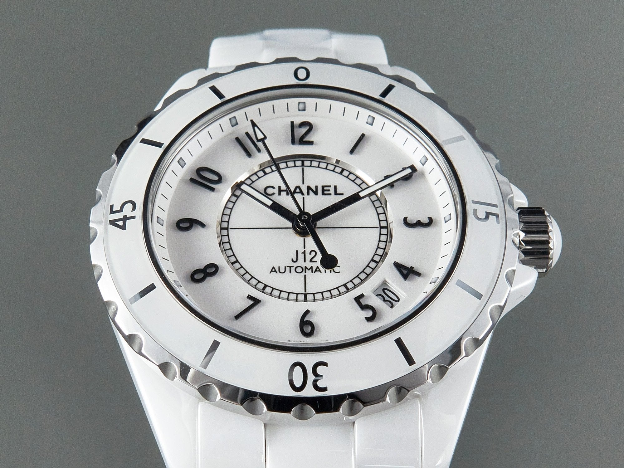 CHANEL J12 Date Automatic White Ceramic Black Numerals White Dial