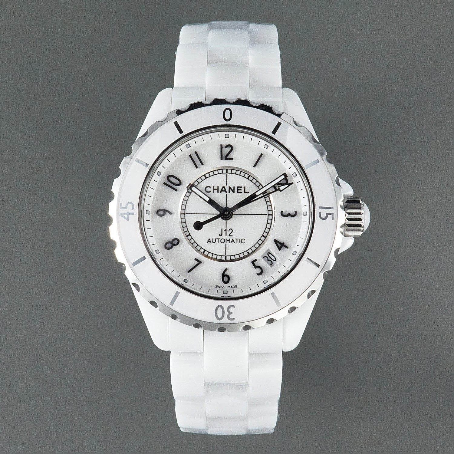 CHANEL J12 Date Automatic White Ceramic Black Numerals White Dial