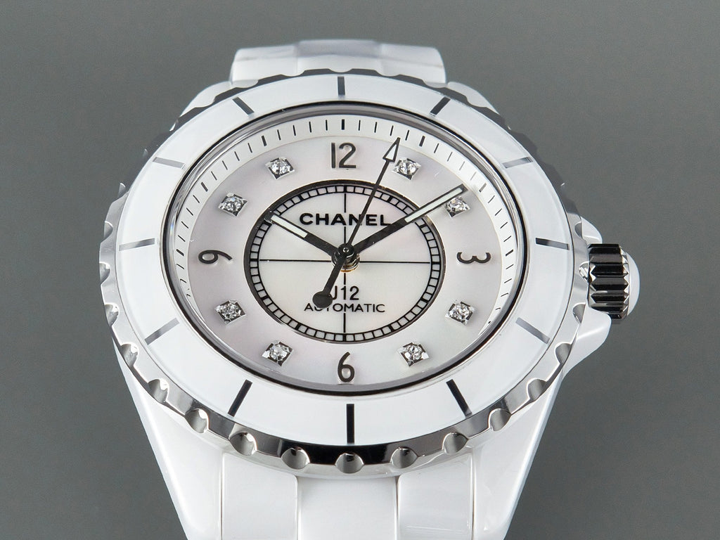 CHANEL J12 Automatic White Ceramic Black Diamond Numerals Mop Dial