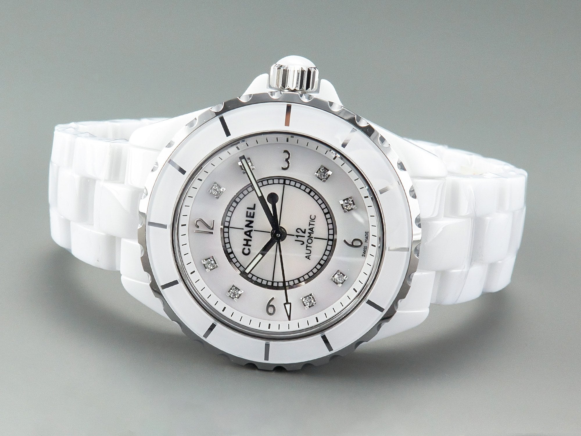 CHANEL J12 Automatic White Ceramic Black Diamond Numerals Mop Dial