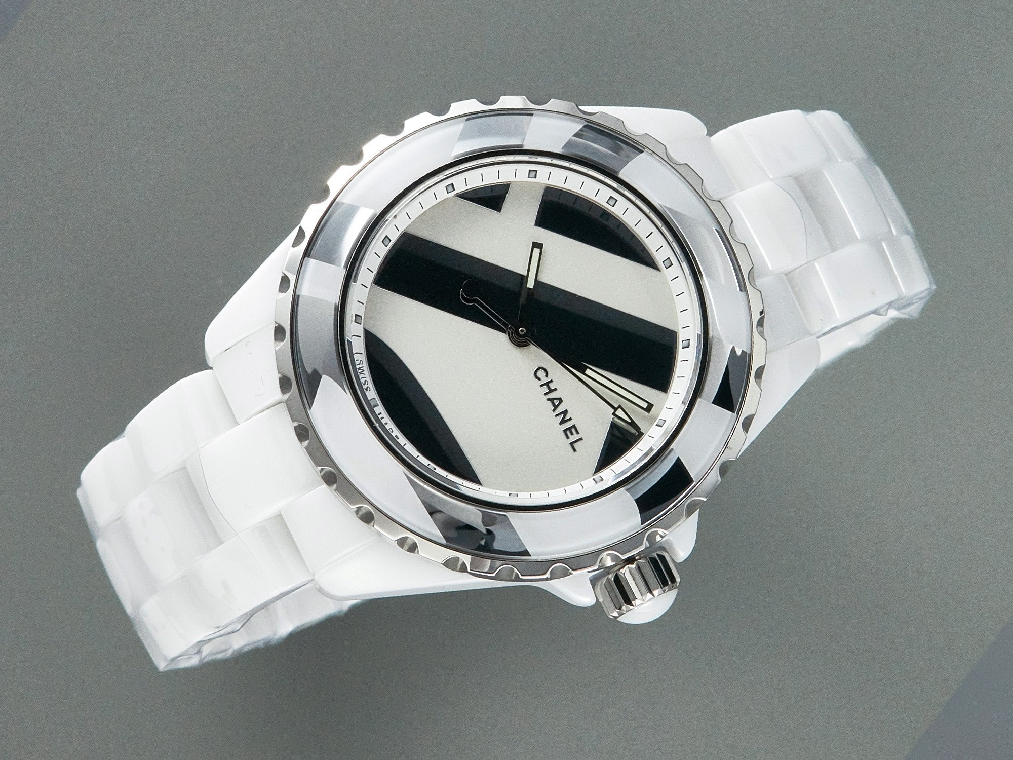 CHANEL J12 38mm Automatic Limited Untitled H5582 White Ceramic Black White Dial